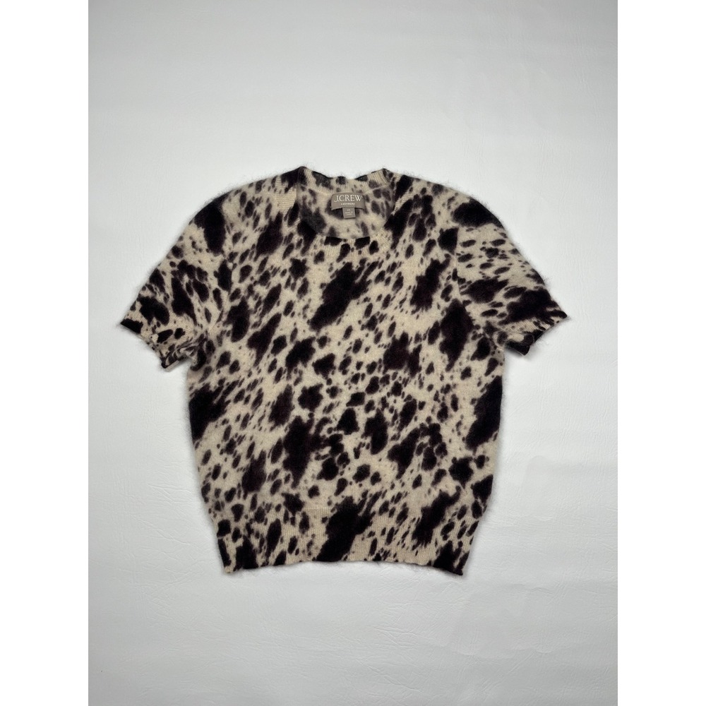 J.Crew Cashmere T Shirt Short Sleeve Women's XS Cream Cow Print